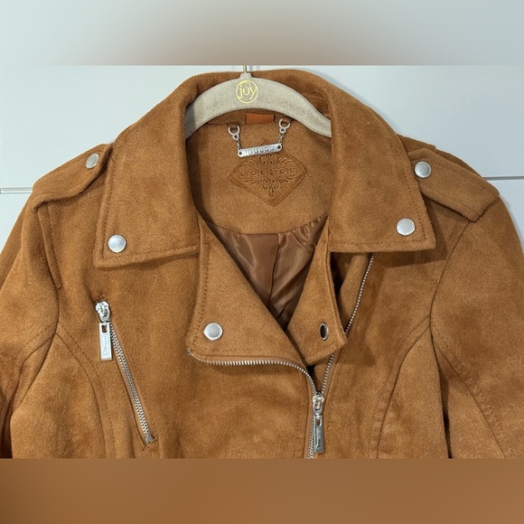 NEW Jou Jou Brandy Brown Faux-Suede Moto Jacket Size Large - Picture 3 of 12